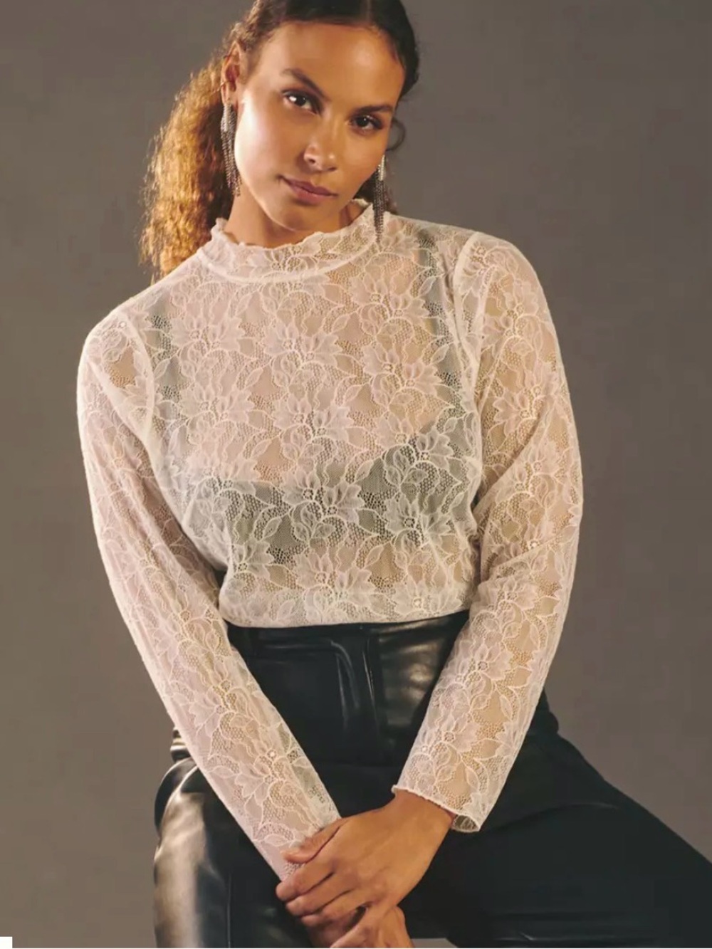 By Anthropologie Lace Top for Layering Ivory Small